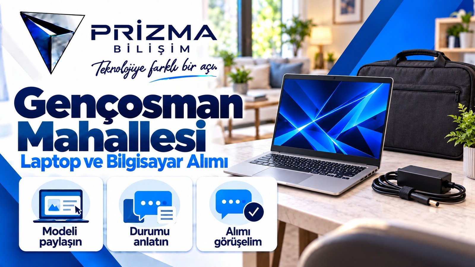 İstanbul Güngören Gençosman Mahallesi Laptop ve Bilgisayar Alımı için modeli paylaşın, durumu anlatın, alımı görüşelim bilgilerini içeren Prizma görseli