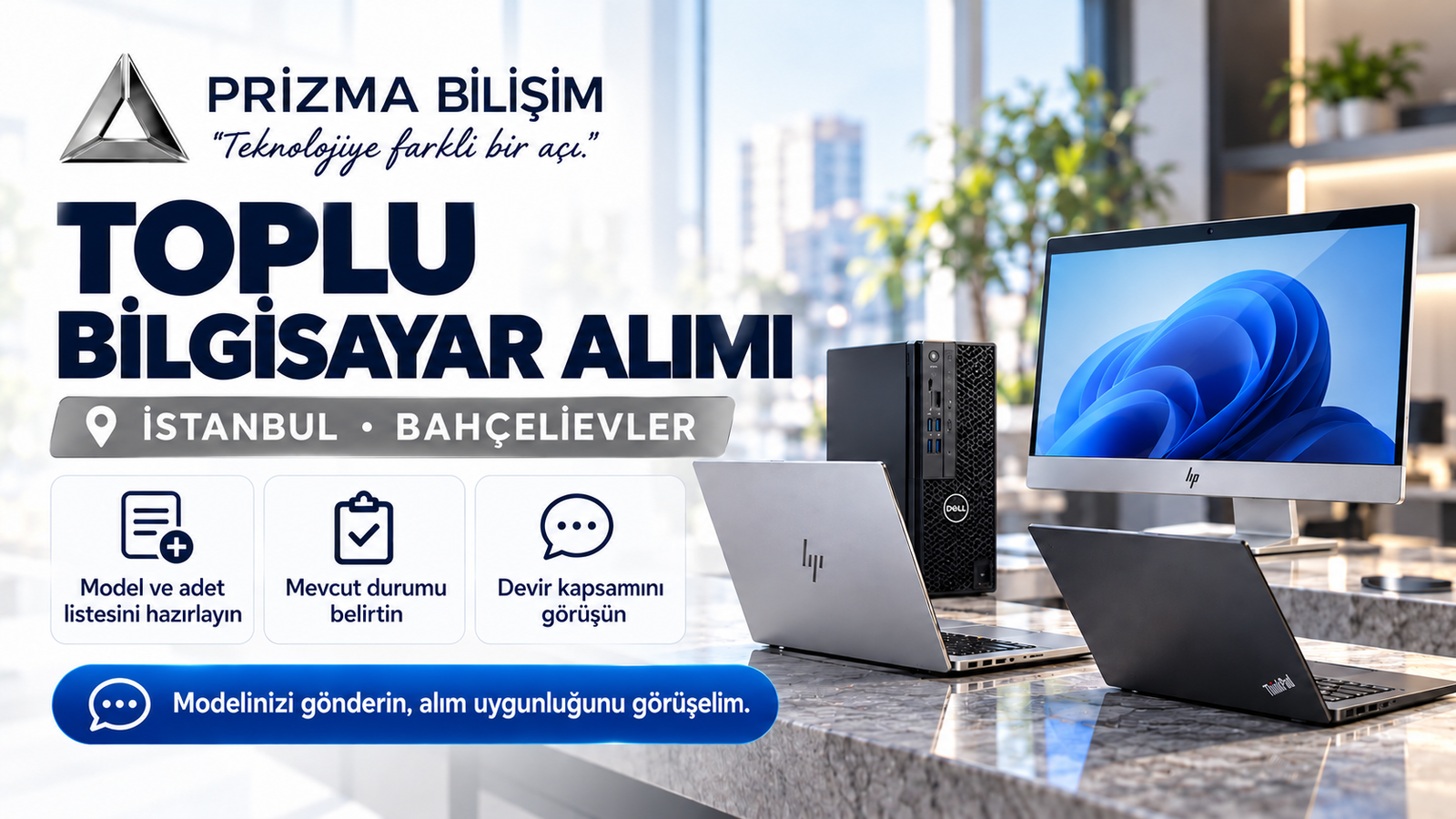 Laptoplar, masaüstü kasa ve All-in-One; toplu alım için model-adet, mevcut durum ve devir kapsamı bilgileri